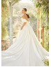 Off Shoulder Ivory Satin Simple Wedding Dress